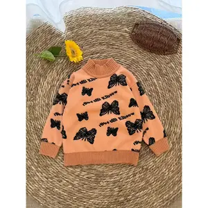 Girls' Cozy Faux Mink Print Sweater - Soft Long Sleeve Pullover with Ribbed Cuffs, Round Neck, and Fluffy Texture, Perfect Fall/Winter Casual Wear, Cute Sweater, Winter Apparel, Design, Soft Texture, Knit, Girl Jumper And Sweater, Gi