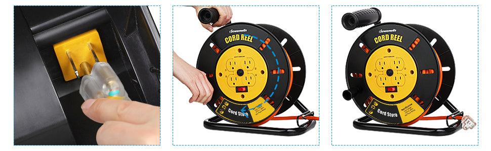 DEWENWILS Extension Cord Storage Reel ( without cord ), for 12/3,14/3,16/3 Gauge Power Cord, Hand Wind Retractable, 13A Circuit Breaker-HCRB00E