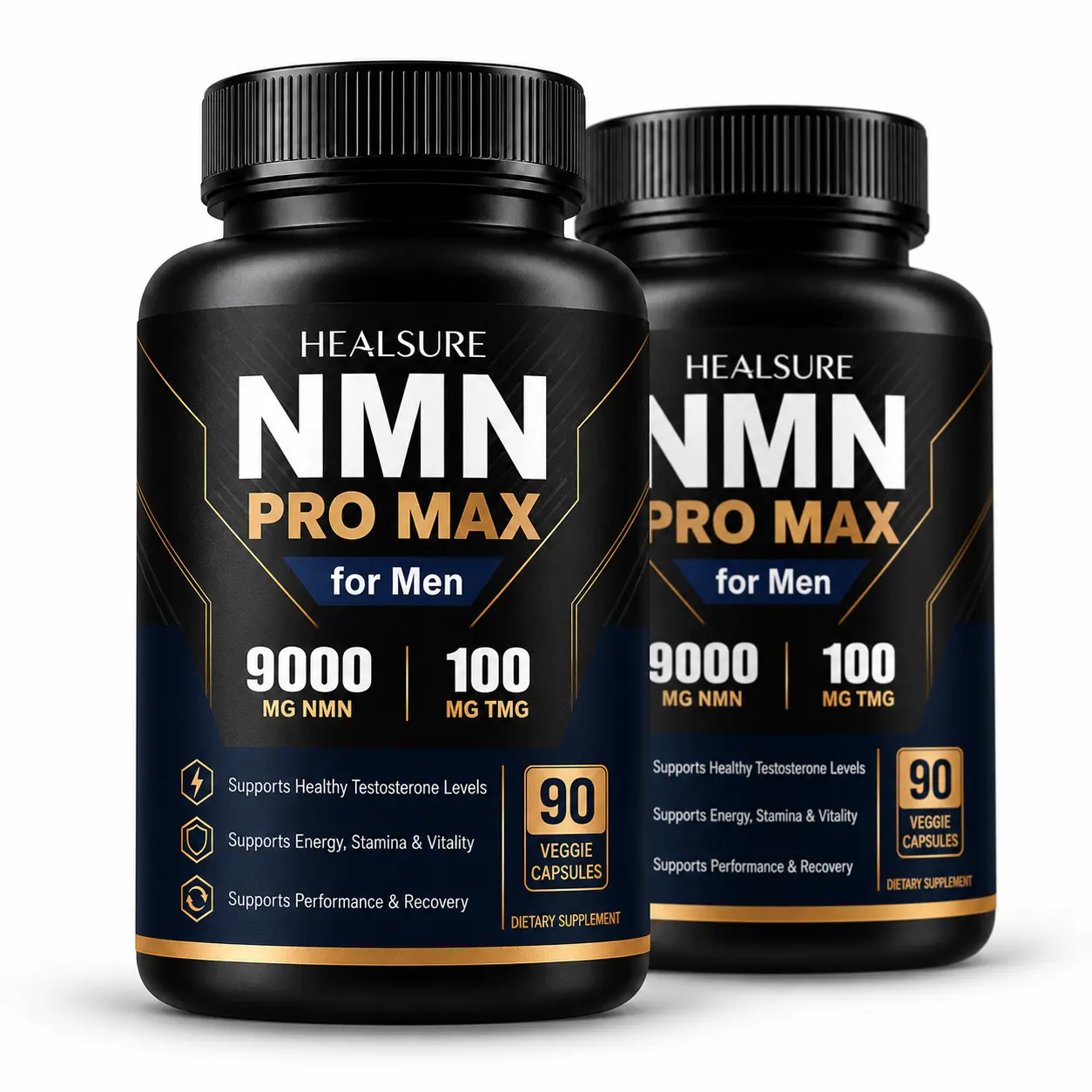 HEALSURE NMN Pro Max Men's Edible Dietary Supplement 2-Pack - 90 Veggie Capsules with NMN, TMG, Zinc, Quercetin, Comprehensive Nutrition, Natural Support, Prop 65 Safe