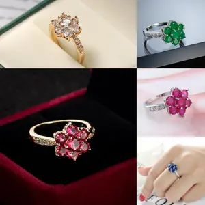 Red Flower Rings For Women Romantic Style 18 Plated Gold Color Hot Jewelry  Cubic Zircon