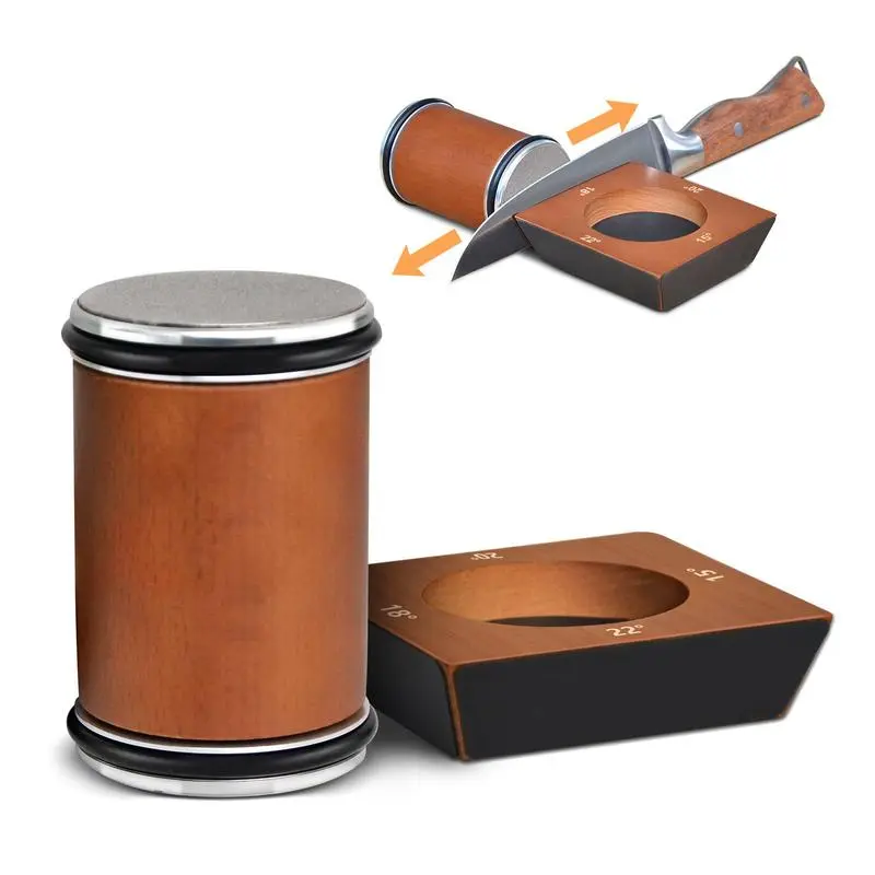 Manual Kitchen Knife Sharpener - 1 Set Ergonomic Durable Stainless Steel Kitchenware with Solid Wood Base, Magnetic Feature, Ideal Gift Option, Wooden, No Battery