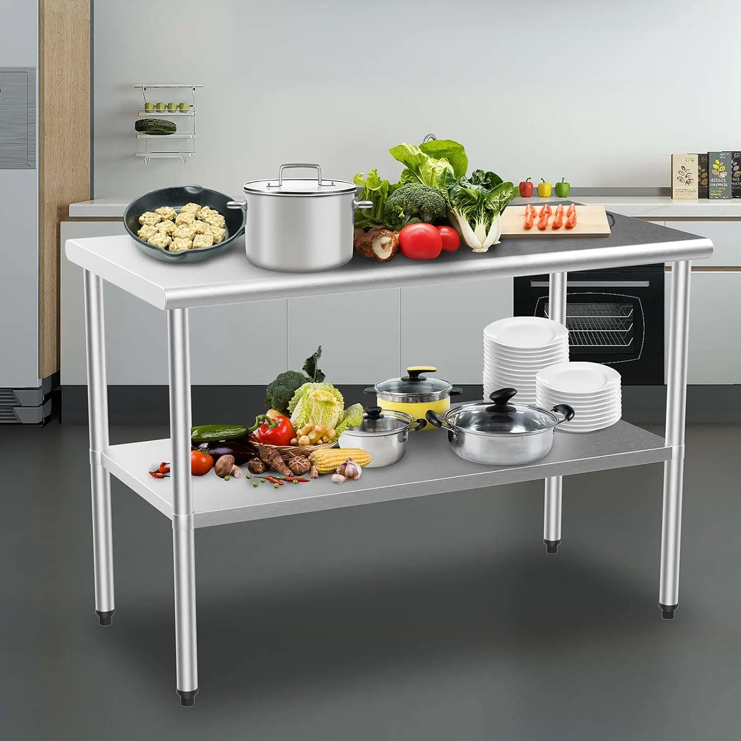 ROVSUN 24/30/36/48'' x 24''Stainless Steel Table for Prep & Work,Commercial Worktables & Workstations, NSF Heavy Duty Metal Table with Adjustable UnderShelf for Kitchen, Restaurant,Home,Hotel,Outdoor