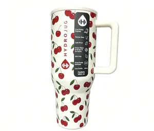 HydroJug 40oz Cherry Print Insulated Stainless Steel Tumbler, Leakproof BPA-Free Travel Mug with Handle, 24H Cold Retention, Cup Holder Friendly for Iced Coffee, Car Office Drinkware outdoorfun