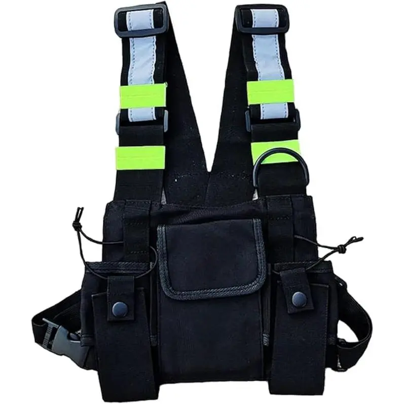 Outdoor Multi-Functional Chest Bag - Hip Hop Tactical Vest Backpack with Radio Harness, Rig, Pocket Pack & Holster (Fluorescent Green) for Construction, Search and Rescue, Hunting, Refinery, Event Management