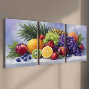 3 Counts Wooden Framed Canvas Prints, Fresh Colorful Fruit Painting Images, Exquisite Poster, Perfect Living Room Decoration, Modern Art, Fashion Family Poster, Wall Art Decoration, Hanging Wall Art, Odorless, Artwork