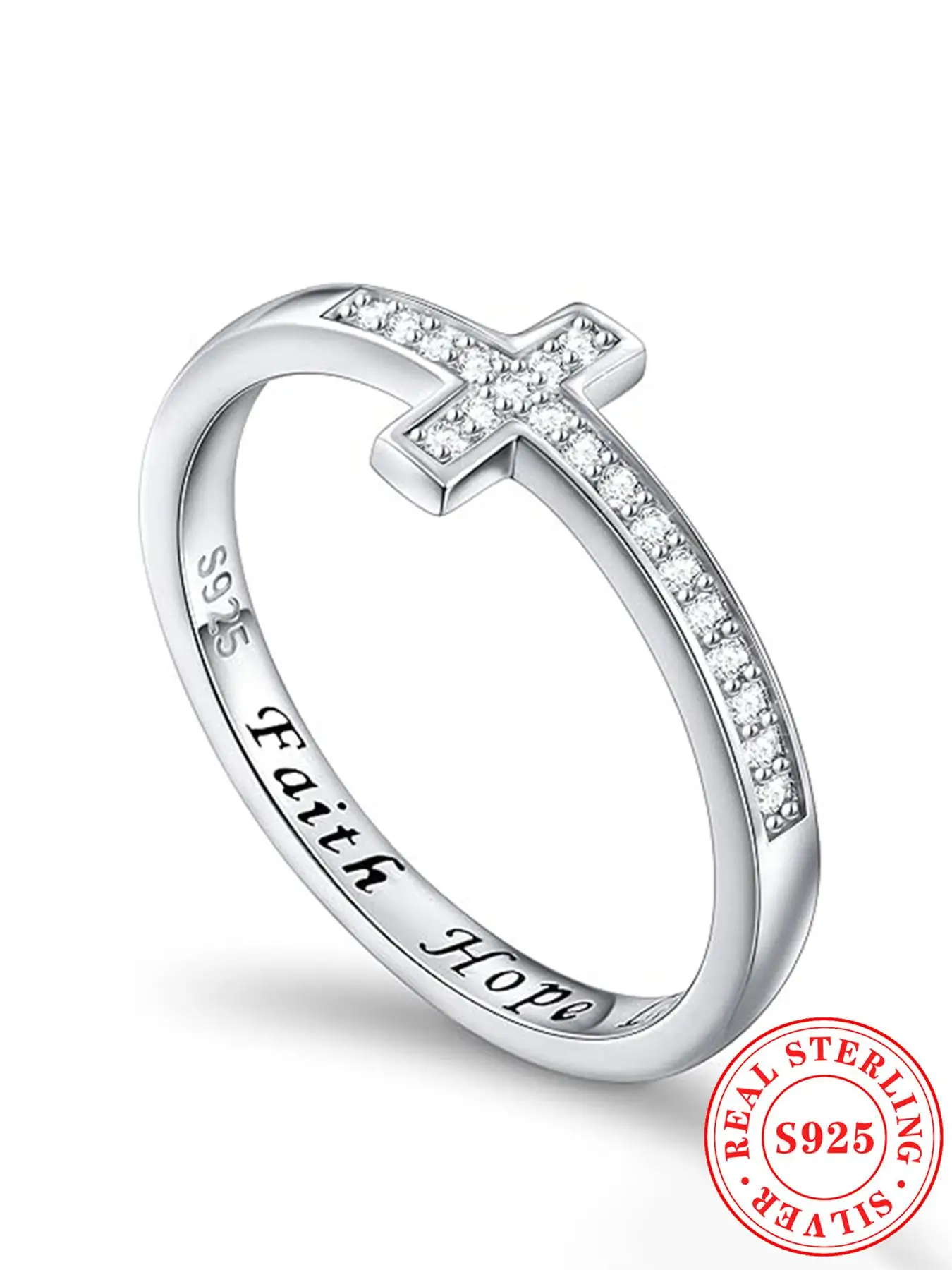 S925 Sterling Silver Fashion Cross Design Ring, Fashion Silver Engagement Ring for Party, Daily Clothing Decor, Trendy All-match & Exquisite Jewelry