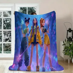 1 piece of female-style Korean Wave print flannel blanket - featuring retro K-POP members and logo designs, soft and warm, suitable for all seasons as a comfortable blanket， soft elastic breathable cooling blankets
