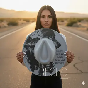 Wolf Energy  Engraved Vegan Suede Wide Brim Fedora