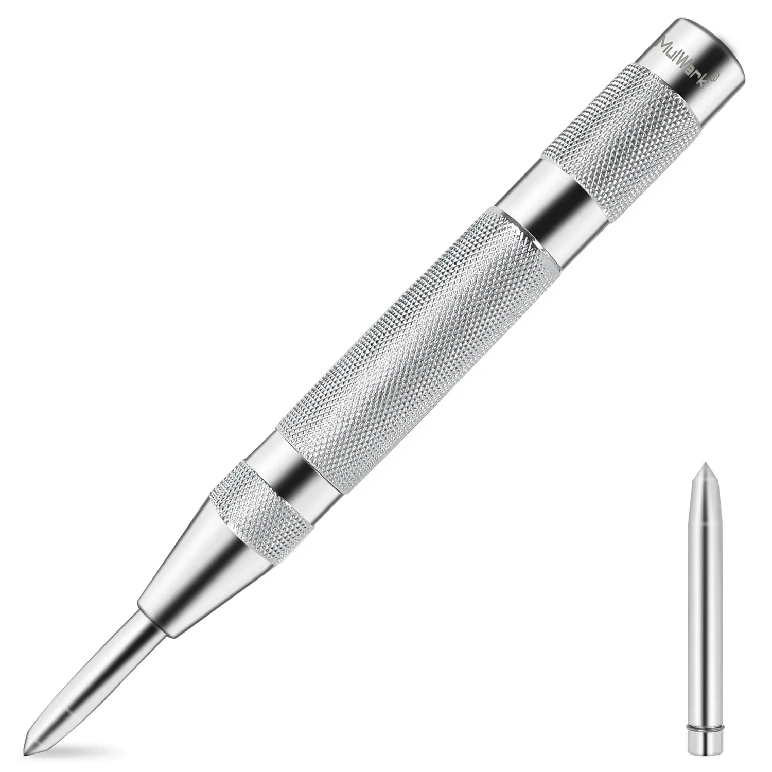 6" Automatic Center Punch for Metal - Spring Loaded Center Punch Tool with Extra Replacement Tip - Adjustable Impact One-Handed Spring Puncher for , Plastic, Stainless Steel
