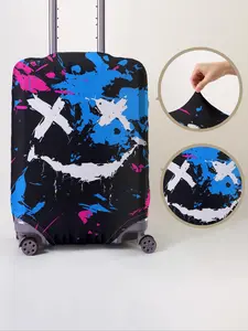 Random Color Smile Face Print Luggage Protector, Casual Dust-proof Travel Accessories, Elastic Luggage Cover for Men & Women
