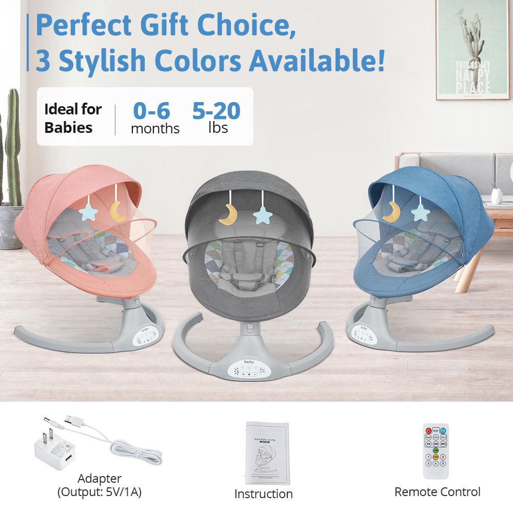 COMOMY Baby Swing for Infants with 5 Natural Sway Speeds, Portable Bt Music Baby Swing with Remote Control & 5-Point Harness, Hands-Free Baby Soother, Lightweight Baby Rocker for 5-20 Lb, 0-6 Months, Blue, Valentine's Day