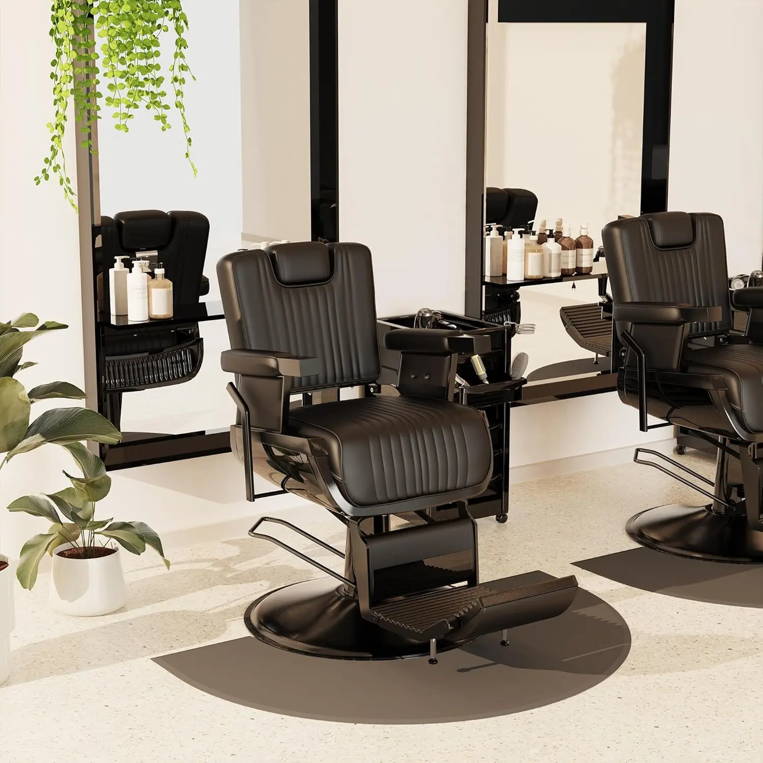 Baasha Professional Barber Chair, Vintage Barber Chairs, Reclining Salon Chair with Removable Headrest, Heavy-Duty Hydraulic Tattoo Chairs with Comfortable Seat Cushion, Salon Chair for Home