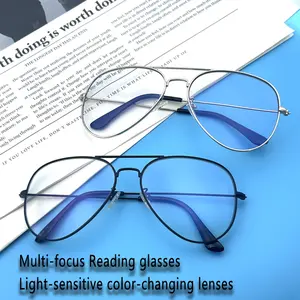 1 Pair Oversized Full-Rim Fashion Reading Glasses, Classic Aviator Style, Multifocal Photochromic Lenses, 400 Strength