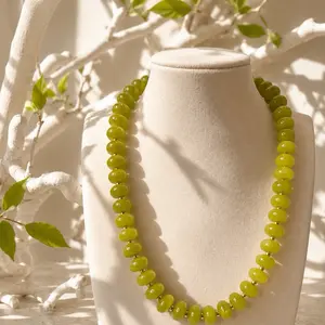 Collar de Piedras Verde Limón Collar de Perlas de Piedra Natural para Mujer Joyería Elegante