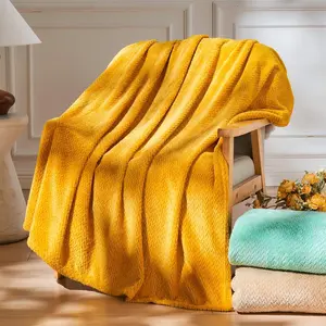 Soft Throw Blanket Mustard Yellow Flannel Fleece Leaves Pattern Lightweight Bed Blanket All Season Use (Mustard Yellow, Throw(50"x60"))
