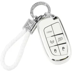 car stuffWhite Key Fob Cover for Jeep Grand Cherokee Compass Renegade Accessories TPU Soft Car Keys Case Shell Protector Bling Keychain 5 Buttons Girly Women Cute