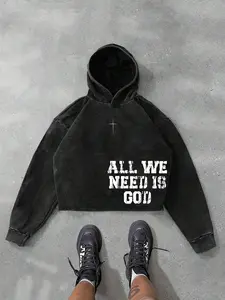 Men's Printed Hooded Short Sweatshirt, High Quality Pure Cotton Fabric, Trendy Summer Streetwear with Design Pattern
