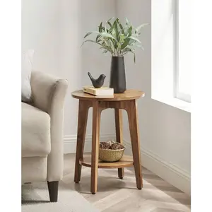 Round End Table With Lower Shelf, Side Table, Nightstand For Small Spaces, 15.8 X15.8 X 19.7 Inches, Room Decor, Grey And Brown Adjustable Mobile Standing Desk Wheels RGB LED Multifunctional Laptop Bed Tray Fan tv stand Folding Wooden Sofa Armrest