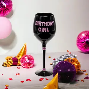 Birthday Girl Goblet  Glass - 9 Inches, Pink Lettering Drinkware