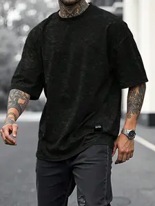 Men's Snowflake Effect Solid Color T-Shirt, Vintage Casual Street Style Short Sleeve Round Neck Top, Ideal for Summer Outdoor Wear