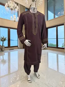 XL Afghan Parahan Tunban with Traditional Embroidery – Deep Plum