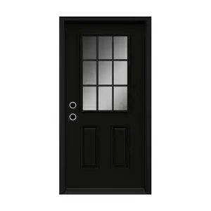 36 x 80 Fiberglass Entry Door with Brickmould, 6-9/16 in. Vinyl Frame,9 Lite Frosted Glass - Front Door for Home's Front Entrance, Right Hand Inswing, Black Wooden Grain Knock-Down Door