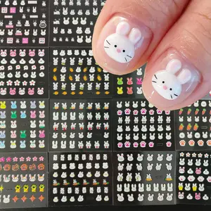 Bunny 30Pcs Easter Nail Art Stickers - Cute Cartoon Bunny Design, 3D Self Adhesive Nail Art Supplies, Glitter, Rabbit, Flower, Heart, Star