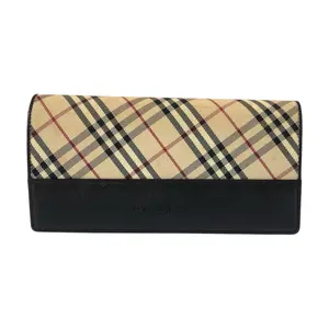 Pre-owned BURBERRY Canvas Small Leather Goods Check Leather Long Wallet