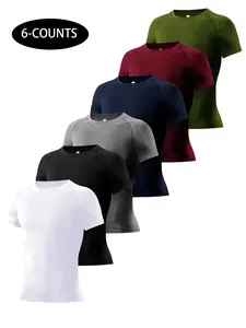 Men's Solid Color Sports Tee, Quick Drying Breathable Short Sleeve T-shirt, Tight-fitting Compression Top for Gym Workout Running