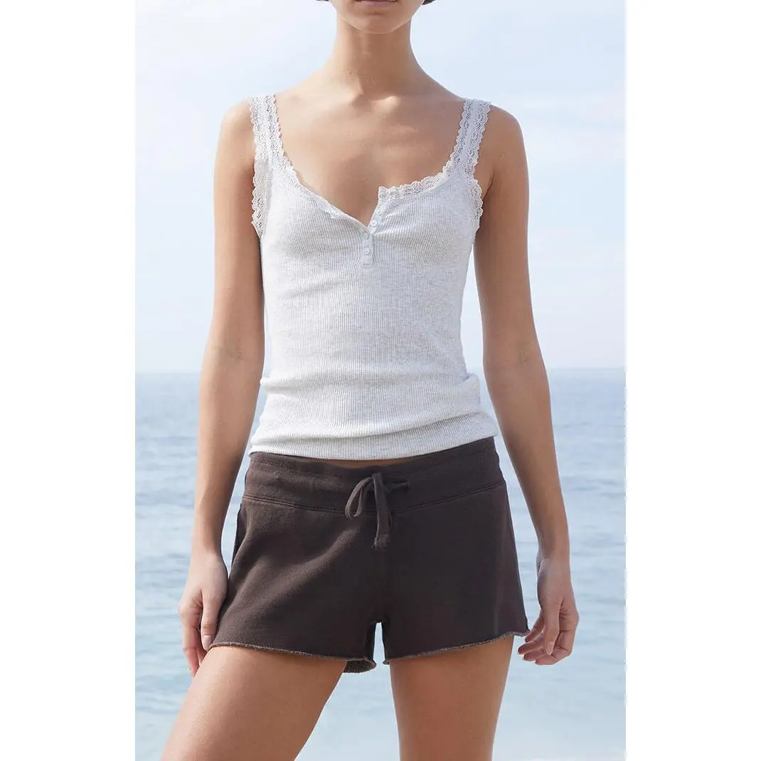 John Galt Women's Brown Soft Raw Cut Sweat Shorts
