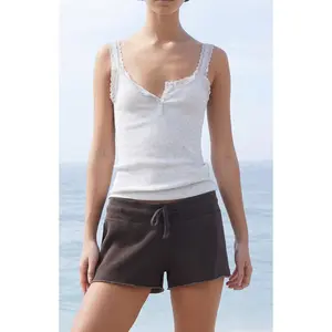 John Galt Women's Brown Soft Raw Cut Sweat Shorts