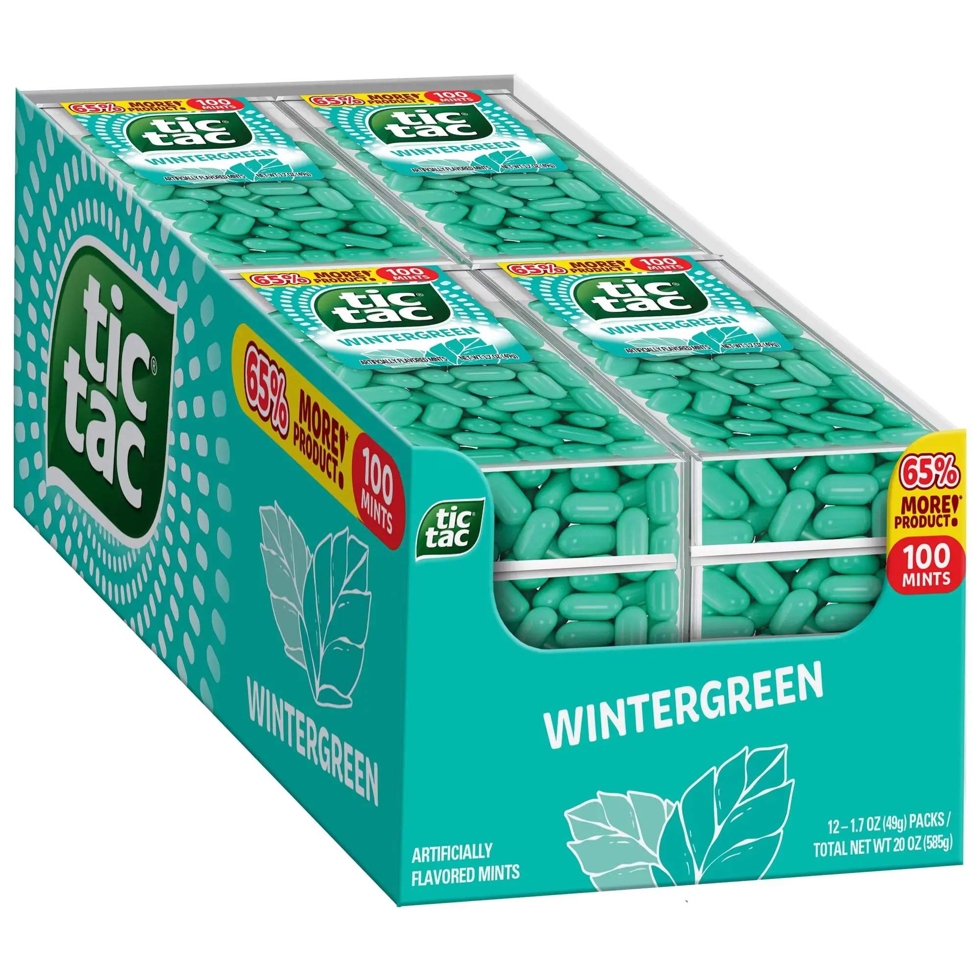 TicTac Wintergreen Mints, Bulk 12 Pack, 1.7 oz Each, Refreshing Breath Mints, Portable Candy for On-the-Go