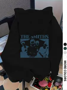 Women's Loose-Fit Hooded Sweatshirt, Smith Print Design, Thick Fabric, Casual Street Style, Fall & Winter Women's Clothing, Casual Hoodie, Graphic Sweatshirt