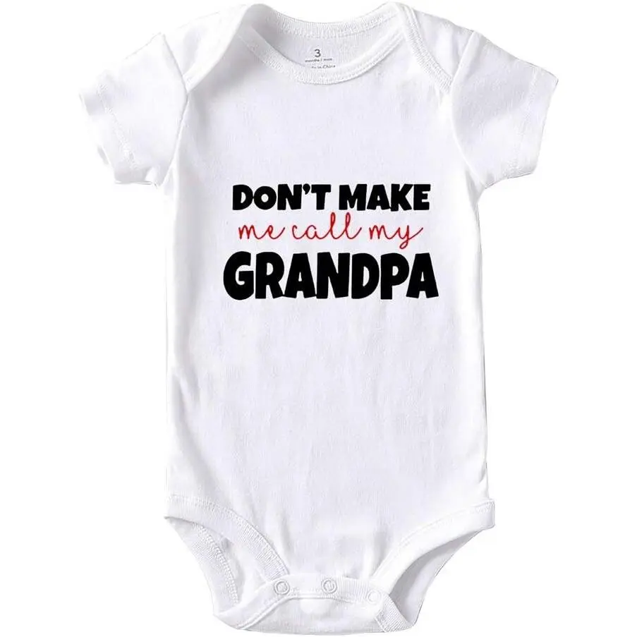 Newborn Baby Bodysuit with Funny "Don't Make Me Call Grandpa" Print, Unisex Soft Short Sleeve Romper Jumpsuit