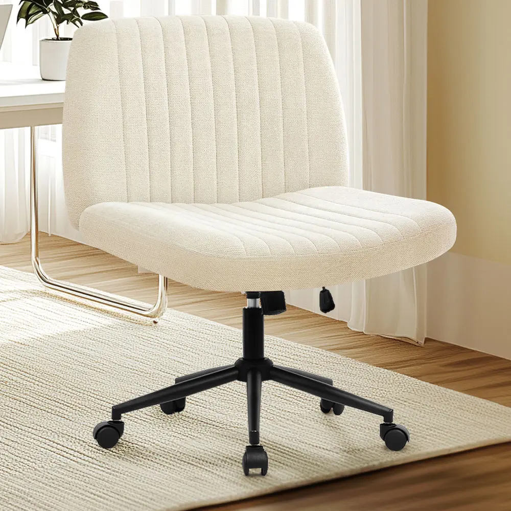 NEO CHAIR Criss Cross Chair with Wheels, Armless Cross Legged Office Desk Chair, Wide Comfy Vanity Rolling Swivel Modern Comfortable