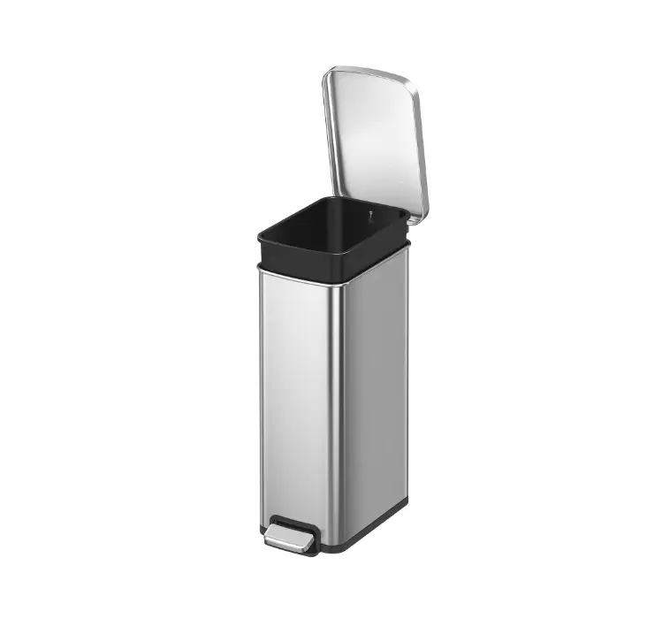Better Homes & Gardens Kitchen Trash Can, 7.9 Gallon Stainless Steel Slim Step Garbage Bin with Soft Close Lid, Silver