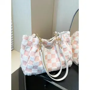Women's Fashionable Checkerboard Pattern Tote Bag, Large Capacity Shoulder Bag, Casual Versatile Handbag for Daily Used