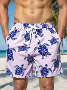 Men's Leopard Print Cherry Swim Trunks, Quick-Dry Breathable Casual Shorts, Loose-Fitting All-Season Swimwear