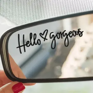 Hello Gorgeous Letter Pattern Car Rearview Mirror Sticker, 1 Count Car Interior Decorative Sticker, Car Interior Accessories for Women & Girls, Decal For Cars