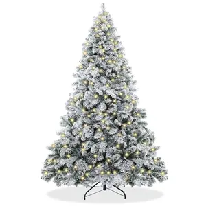HOMEYA 7.5ft Pre-lit Snow Flocked Christmas Tree with Lights - Artificial Xmas Trees with 500 LED Warm White Lights, 1088 Branch Tips, Metal Stand and Storage Bag for Home, Office, Party Decoration