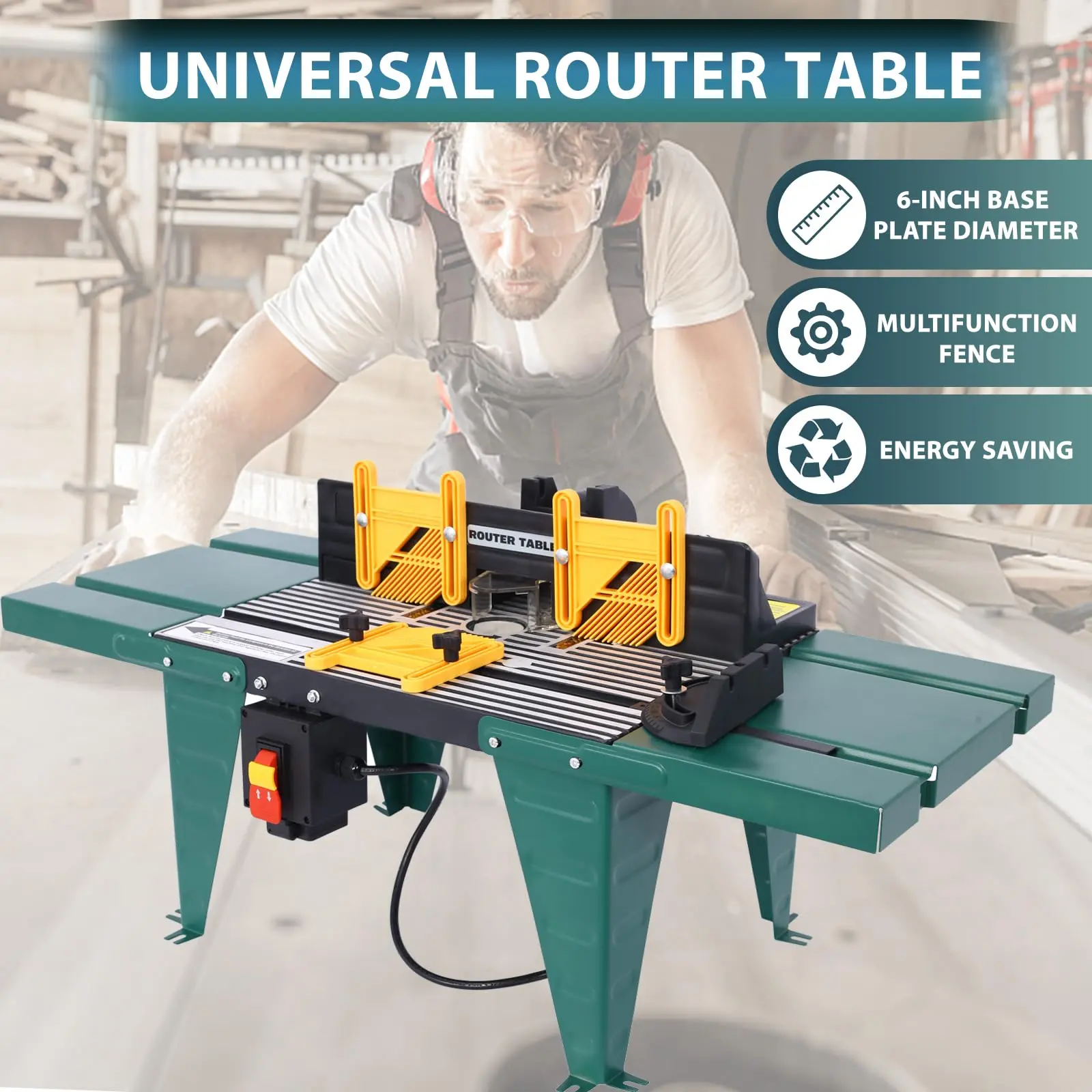 NANBERONE Universal Aluminum Alloy Router Table with Steel Stand, Adjustable Fence, 6" Base Plate, Tool Box Hardware, Cutting Compatibility, Heavy Duty, Durable and Portable