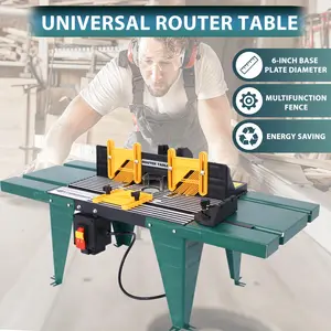 NANBERONE Universal Router Table with Steel Stand & Adjustable Fence - 6-Inch Base Plate Diameter, Multifunctional Fence, Energy Saving, Heavy Duty, Portable, Yellow Tool Box Hardware