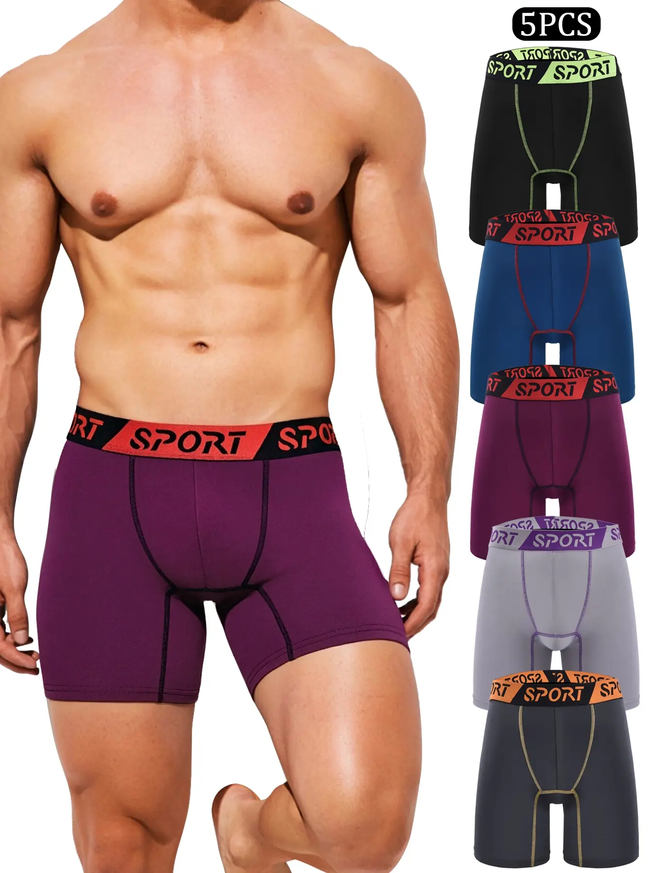 Men's Fashion Outdoor Long Leg Sports Training Fitness Underwear, Colorblock Elastic Comfortable Gym Shorts, Breathable Undergarments Workout Gym Underwear Running Gym Wear for Daily Exercise, Athletic Sport Underwear