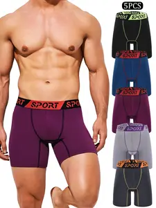 Men's Fashion Outdoor Long Leg Sports Training Fitness Underwear, Colorblock Elastic Comfortable Gym Shorts, Breathable Undergarments Workout Gym Underwear Running Gym Wear for Daily Exercise, Athletic Sport Underwear