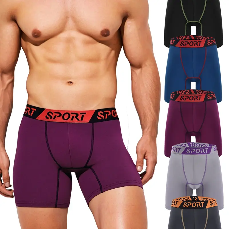 Men's Fashion Outdoor Long Leg Sports Training Fitness Underwear, Colorblock Elastic Comfortable Gym Shorts, Breathable Undergarments Workout Gym Underwear Running Gym Wear for Daily Exercise, Athletic Sport Underwear, Stretchy Gym Underwear