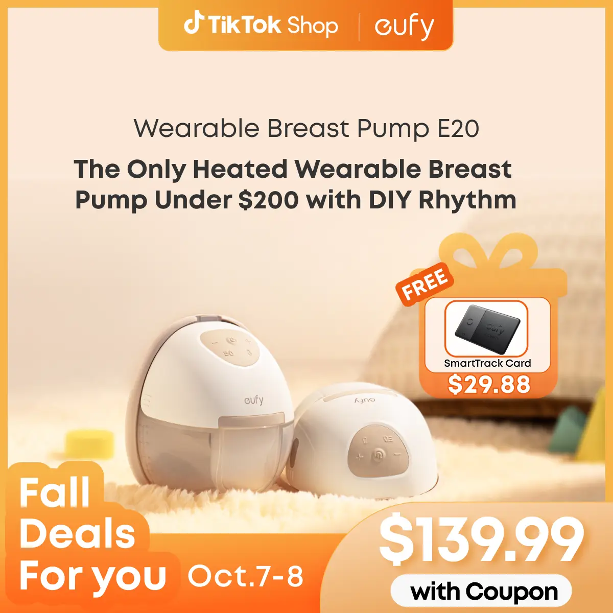 【Exclusive Bundle】eufy E20 Heated Wearable Breast Pump, 3 Heat Levels, Hands-Free Breast Pump with Innovative HeatFlow, Optimized Rhythm via App, Hosp