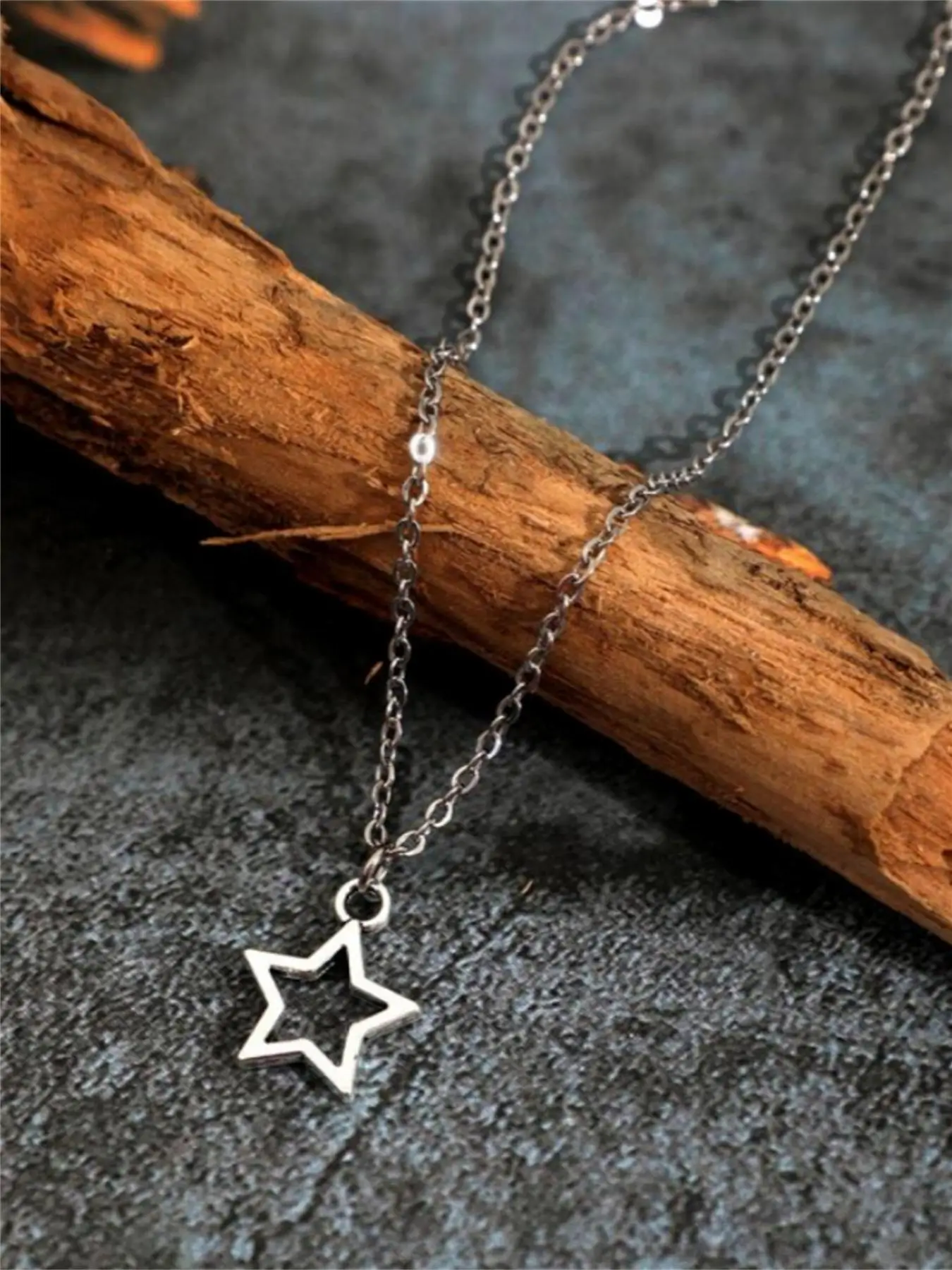 Vintage Star Pendant Necklace for Women, Minimalist Hollow Out Zinc Alloy Charm Adjustable Necklace for Gift, Clavicle Chain Necklace, Hip Pop Streetw