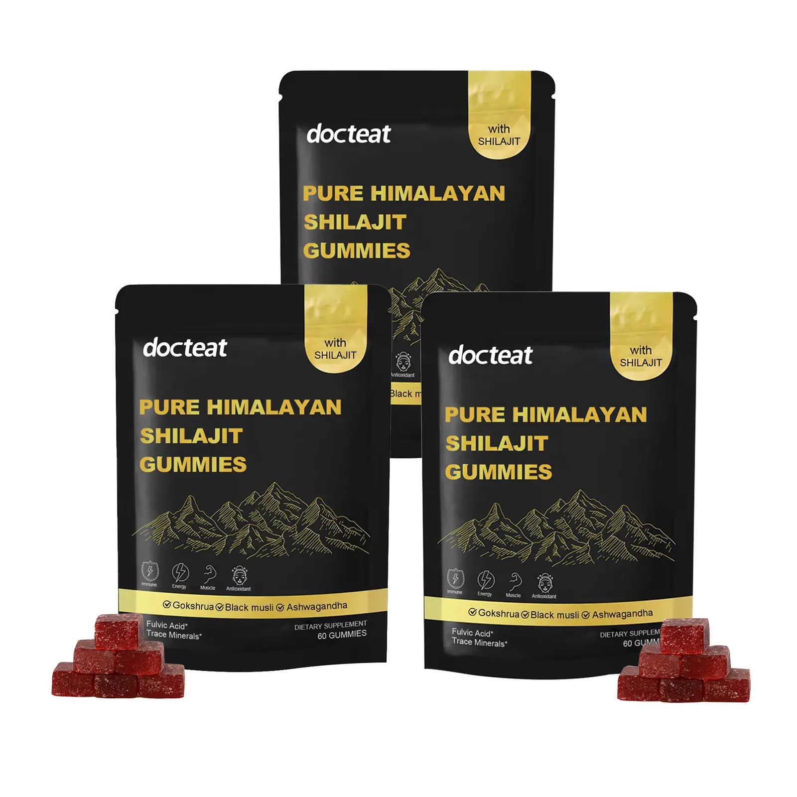 Shilajit Gummies With Ashwagandha, Gokshura & Black Ginger| 60 Gummies| Healthcare Support for Enhancing Physical Energy Vitality Supplement, Daily Natural Dietary, Fitness ashwagandha men