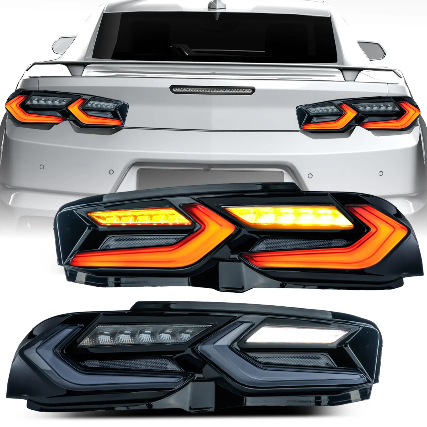 LED Tail Lights Compatible with Chevy Camaro 2019-2024 Rear Lights with Sequential Turn Signal with C8 Style Rear Lamps