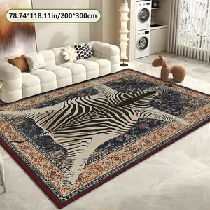 Velvet Home Rug with Vintage Zebra Print, Holiday Decor Carpet for Hallway, Living Room, Bedroom, Indoor Outdoor Use
